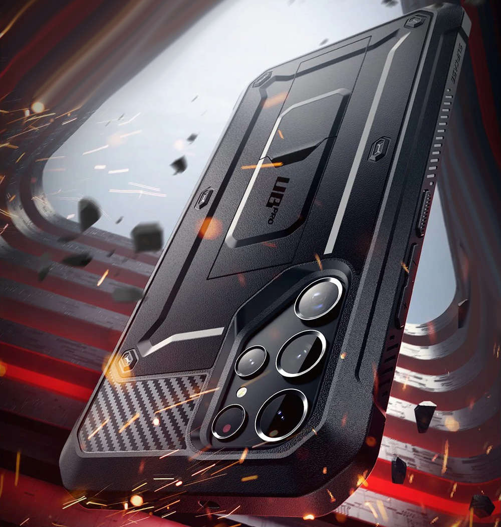Etui pancerne z osłoną na ekran, z wbudowaną podstawką i kaburą z klipsem obrotowym Supcase Unicorn Beetle Pro do Galaxy S22 Ultra